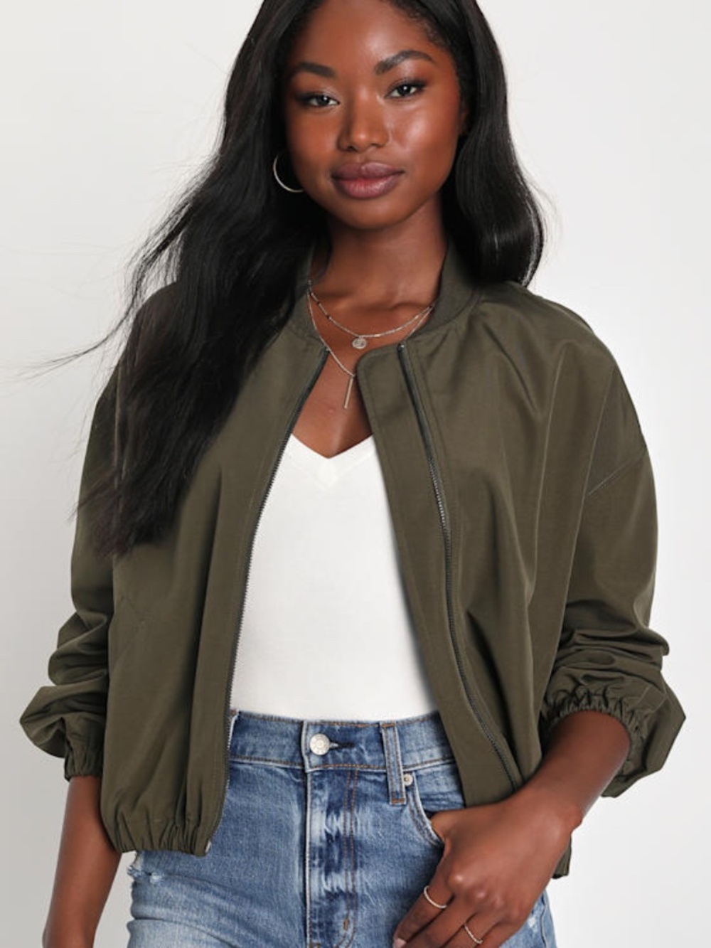 Lulus Cool Perfection Olive Green Bomber Jacket - Size M